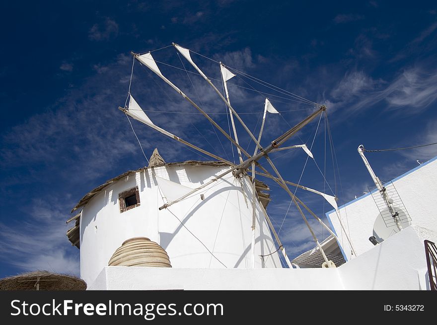 Windmill on Santorini island，Greece