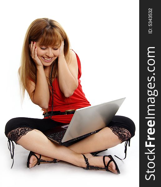 Pretty Women Relaxing And Using Laptop