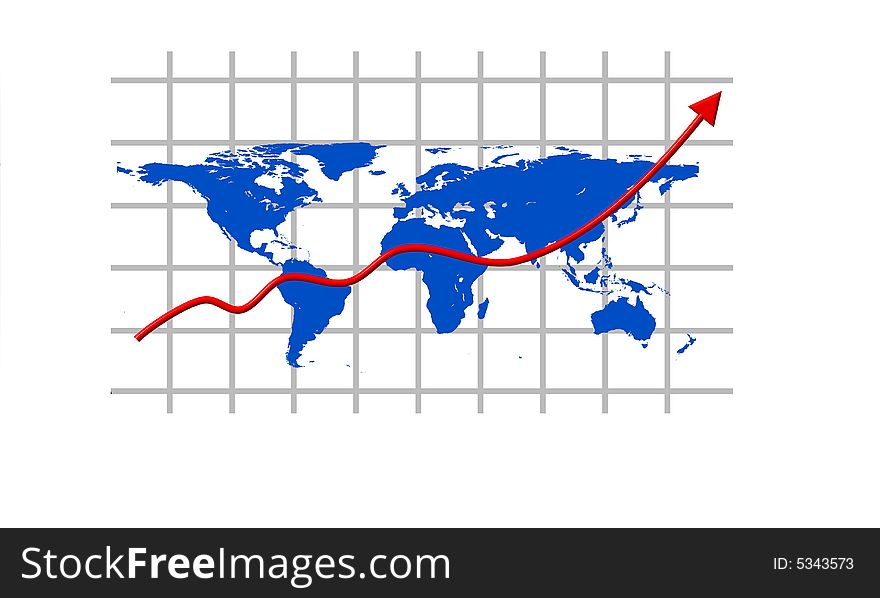 Illustration of a worldchart with arrow and worldmap. Illustration of a worldchart with arrow and worldmap