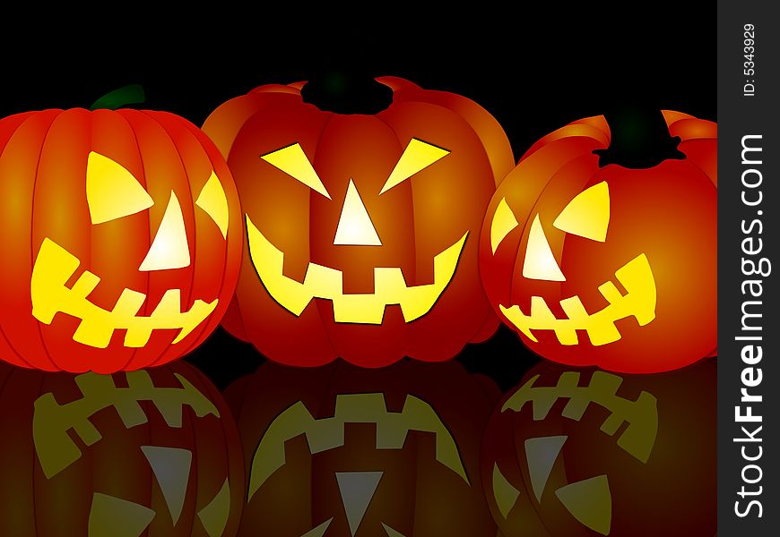 Illustration of 3 angry halloween pumpkins
