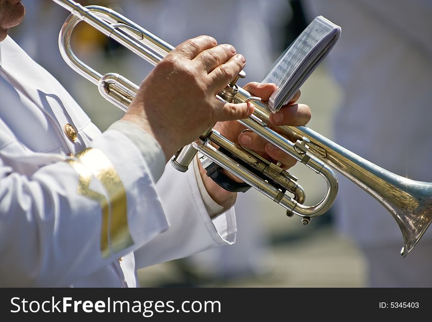 Brass band musician with trumpet