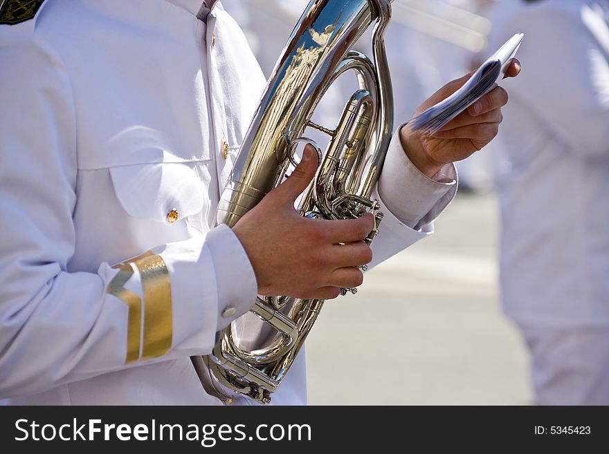 Brass band musician with trumpet