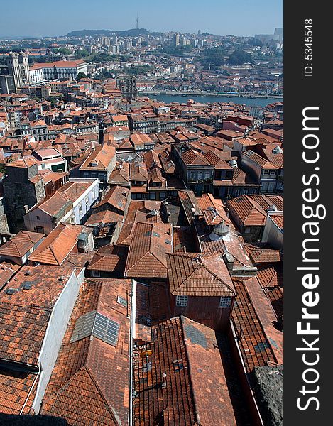 Photo of a panoramic view of Oporto city downtown. Photo of a panoramic view of Oporto city downtown