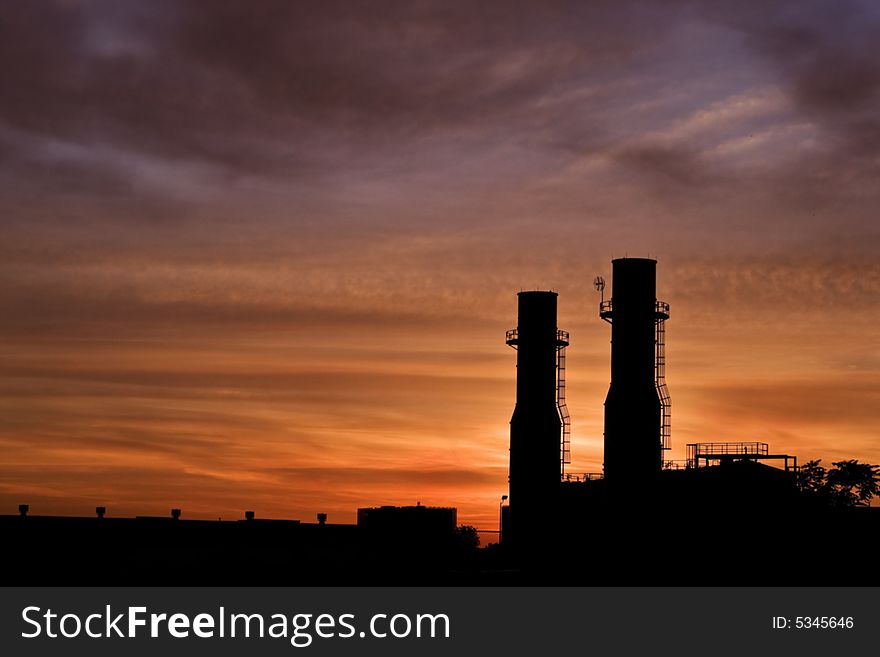 Electric power station at sunrise