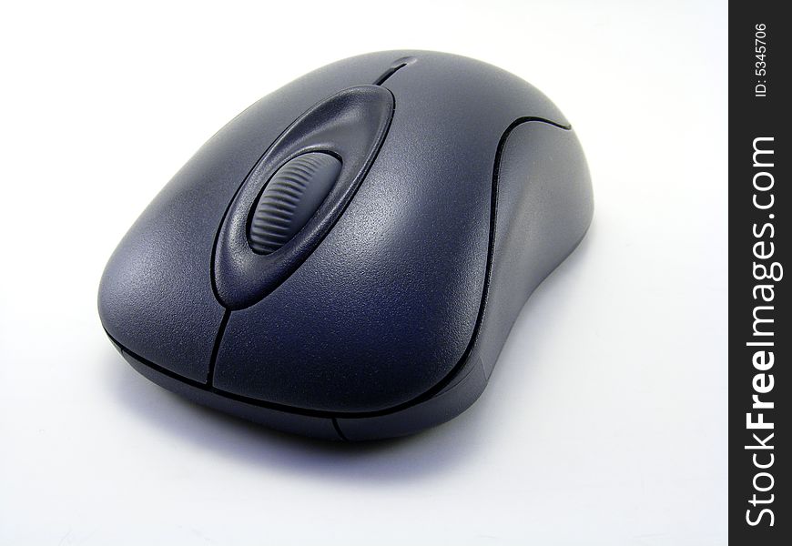 Three button mouse with scroll wheel on a white background. Three button mouse with scroll wheel on a white background