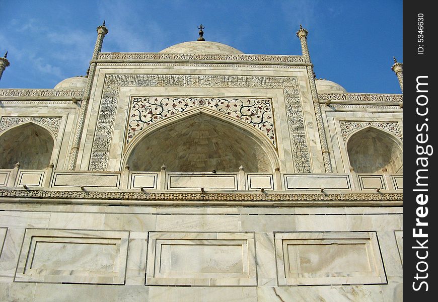 A close up view the Taj Mahal in India. A close up view the Taj Mahal in India.