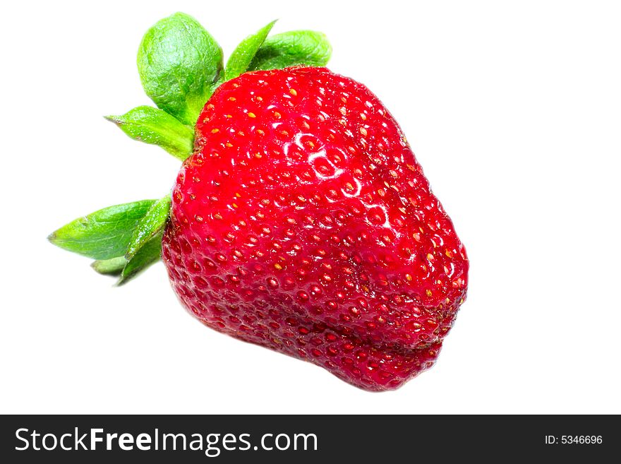 Close up of strawberry. Isolated over white background