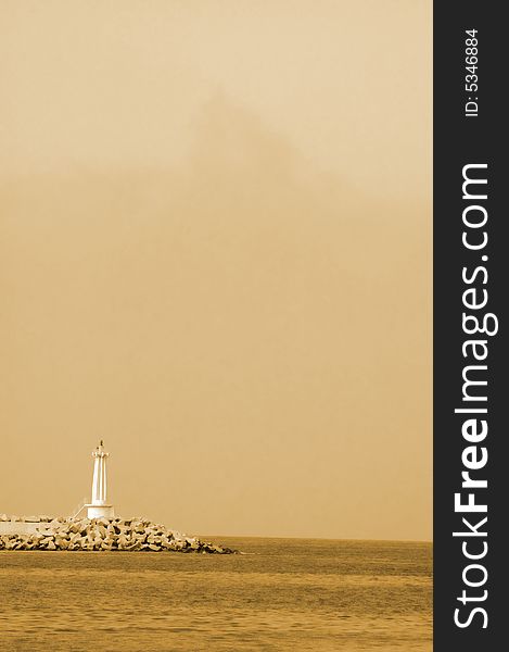 Observation station on the high sea against blue sky