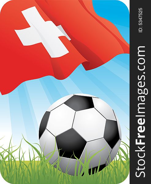 European football championship Euro 2008 theme with a classic ball on the grass and Swiss flag. European football championship Euro 2008 theme with a classic ball on the grass and Swiss flag
