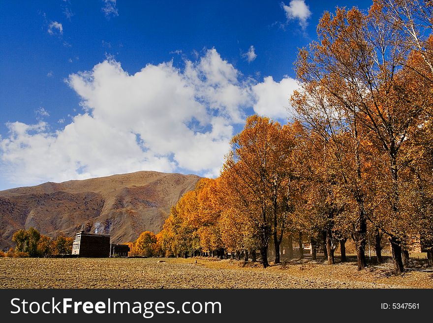 This is a house in tibet at autumn