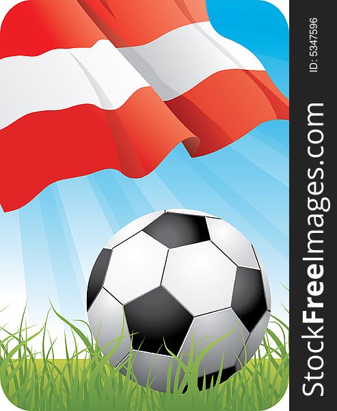 European football championship Euro 2008 theme with a classic ball on the grass and Austrian flag. European football championship Euro 2008 theme with a classic ball on the grass and Austrian flag