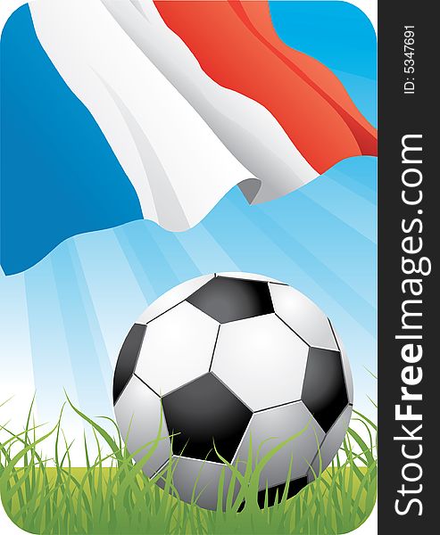 European football championship Euro 2008 theme with a classic ball on the grass and French flag. European football championship Euro 2008 theme with a classic ball on the grass and French flag