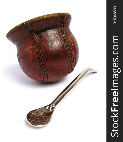 Isolated Leather Mate Cup and Straw