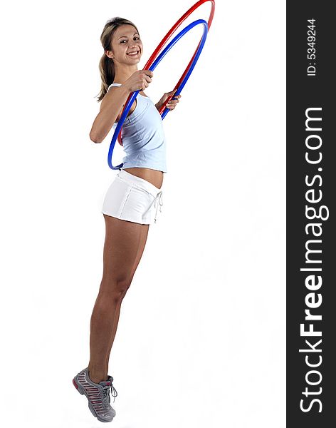 Fitness girl with two hoop isolated