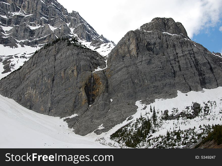 Snow mountain peaks near Bow lake