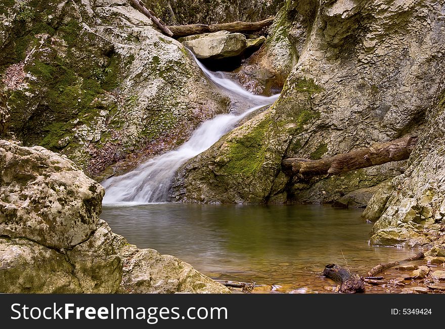 Mountain stream in Crimean forest