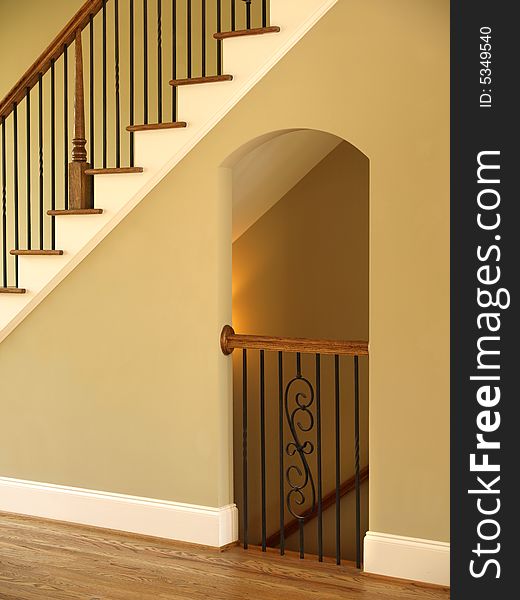 Luxury Model Home Staircase and Lit staircase opening. Luxury Model Home Staircase and Lit staircase opening