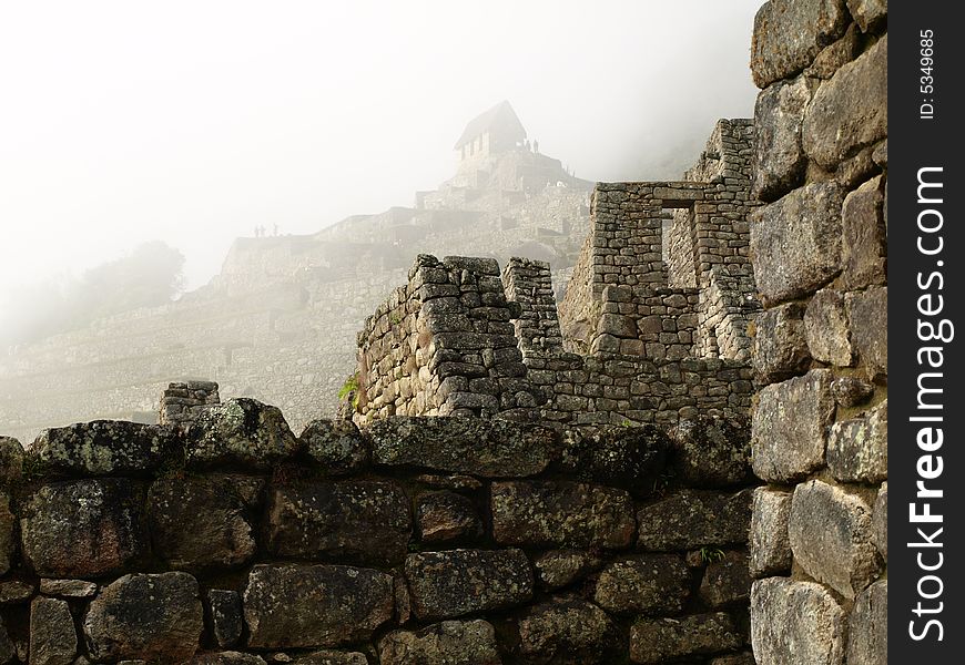 The lost city of the inca Machu Picchu in Cuzco, Peru. Inca Window.