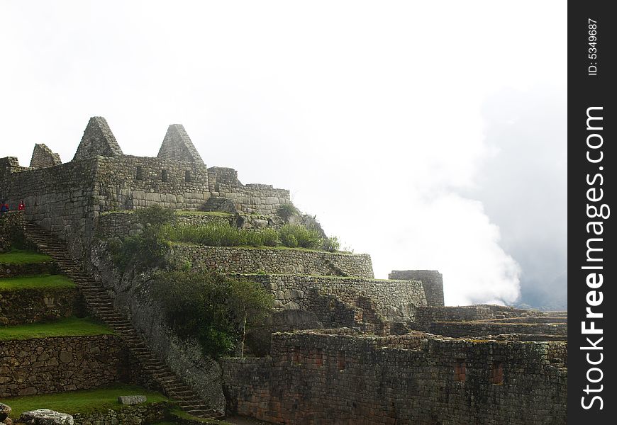 The lost city of the inca Machu Picchu in Cuzco, Peru. Inca Window.