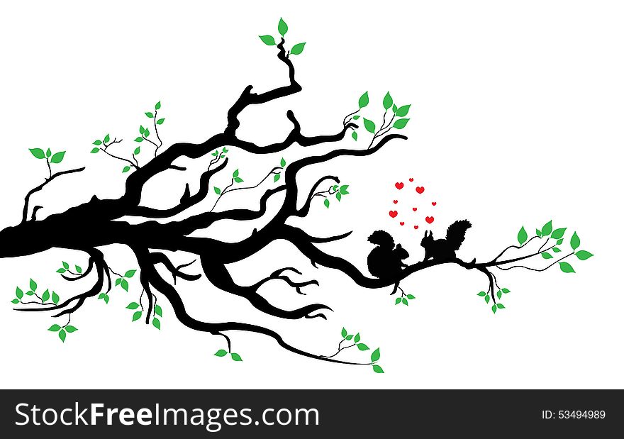 Branch cherry / apple tree with leaves, squirrel lovers