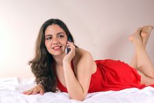 Beautiful Girl In Red Dress Smiling And Talking Stock Photos Beautiful Girl In Red Dress Smiling And Talking Stock Photos