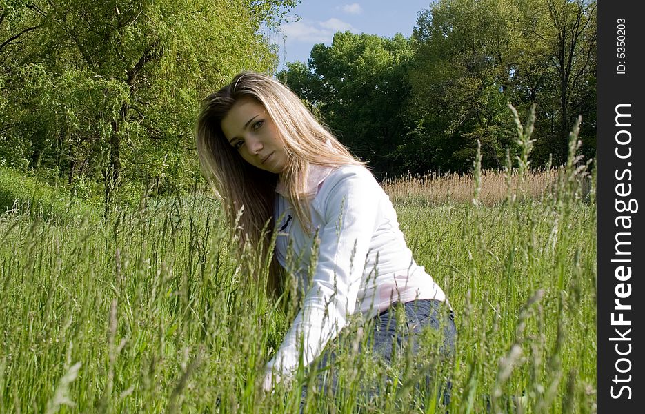 Girl On Meadow