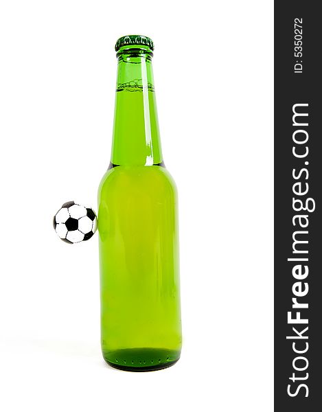 Beer bottle with soccer ball. Beer bottle with soccer ball