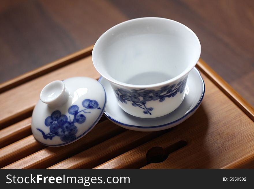 Teacup on a small wooden table