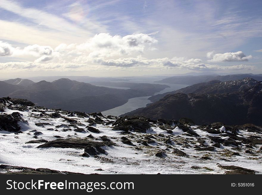 Snowy scene on top of a scottish mountain