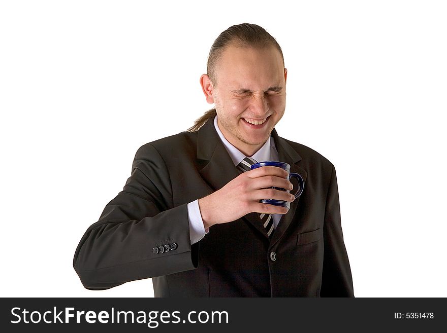 Laughing Businessman With Cup