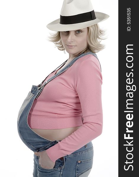 The pregnant woman on a white background