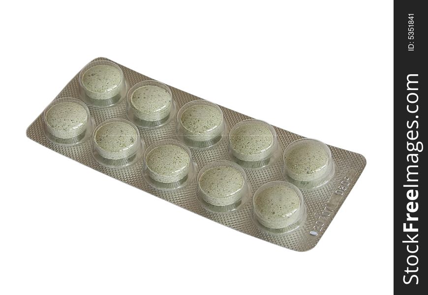 Tablets in plastic blister isolated on white