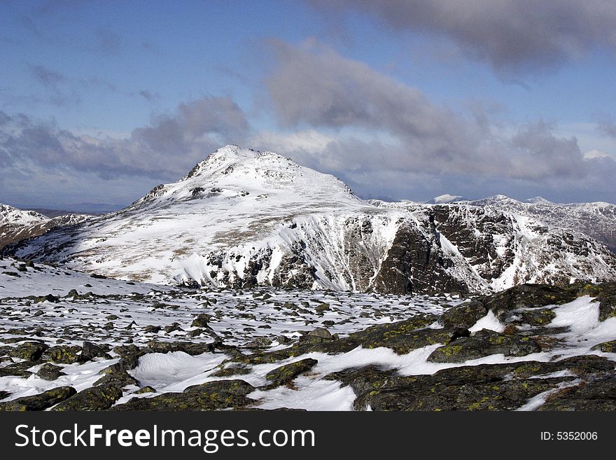 Snowy scene on top of a scottish mountain