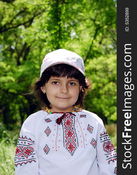 Pretty child in national ukrainian suit