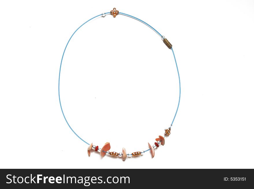 Blue necklace isolated on the white background
