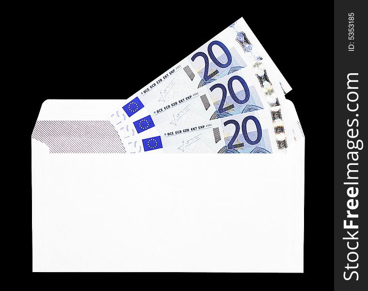 Money Gift, White Envelope With Twenty Euro Notes. Money Gift, White Envelope With Twenty Euro Notes