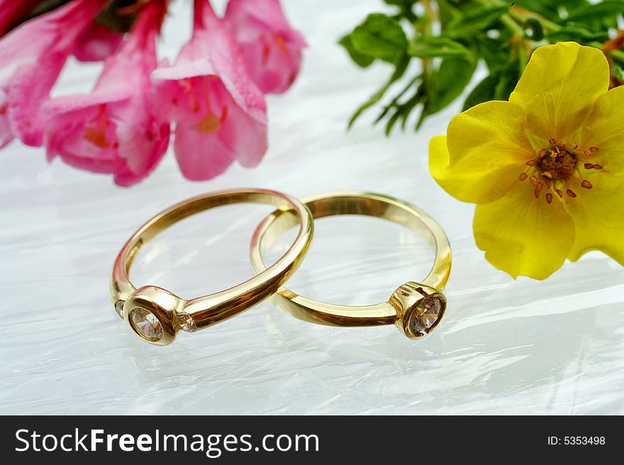 Engagement rings on a white background