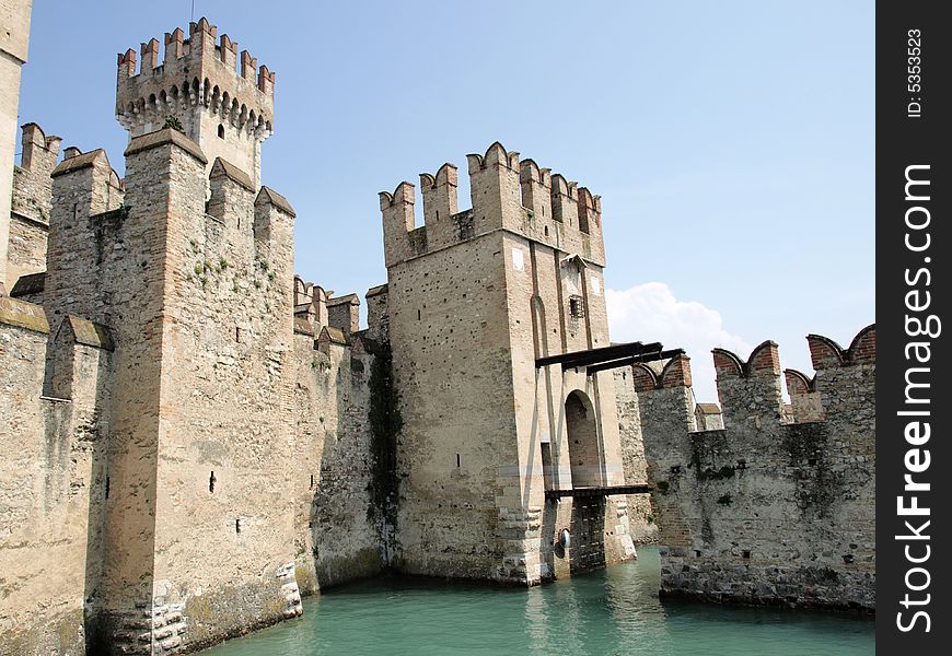 A pearl of Italian history and art : the Sirmione Castle, a well-preserved medieval fortress in the water of the Garda Lake.