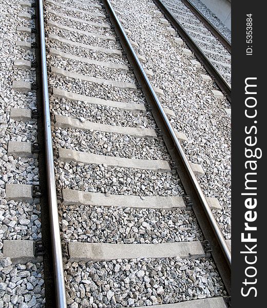 Close up of railway tracks in train station