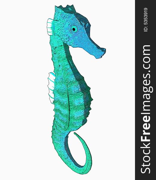 Cute cartoon seahorse. 3Dimensional model, computer generated image.