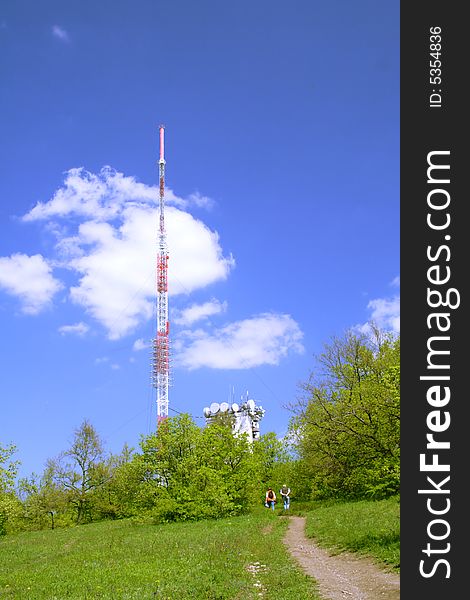 Green field and hills with blue sky and clouds. Green field and hills with blue sky and clouds