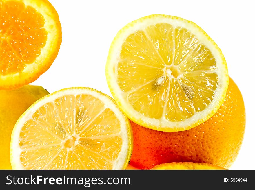 Oranges and lemons on white background as sample of my isolated food objects
