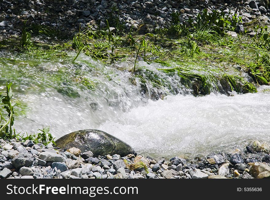 Cristal clear river (Inn) near Tarasp. Cristal clear river (Inn) near Tarasp