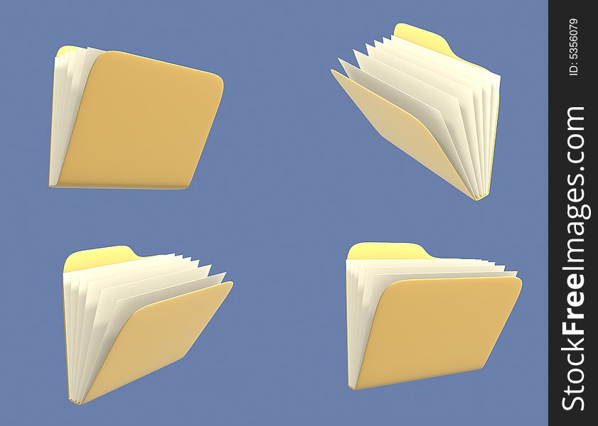Four folders of yellow color. Object over blue