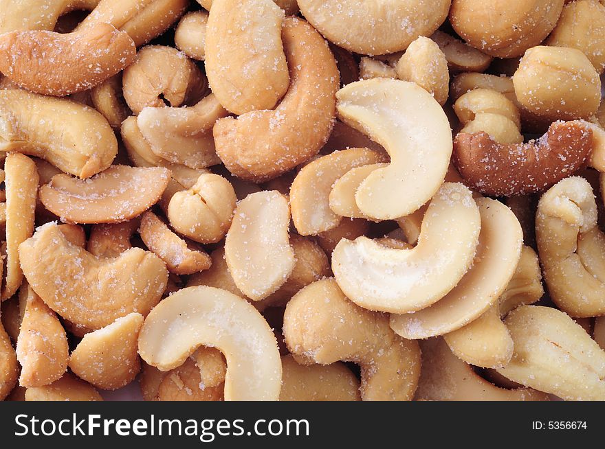 Close-up of salted cashew beans