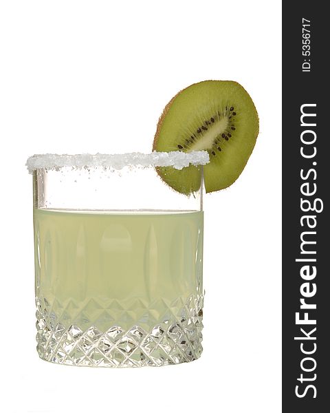 Kiwi cocktail isolated on white with kiwi slice on glass