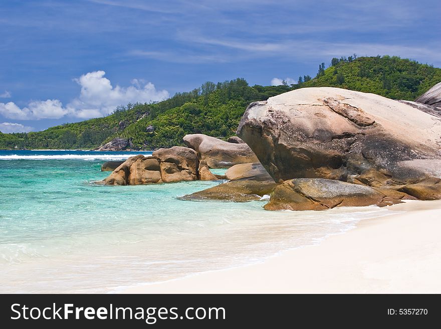 The beach at the Mahe island, Seychelles