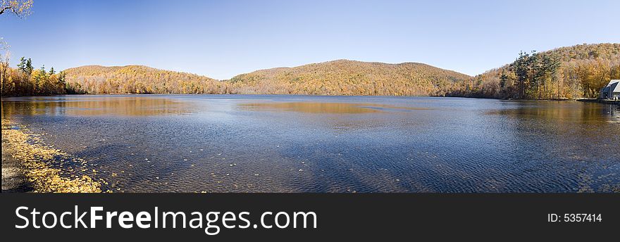 Panoramic view of a lake and mountains