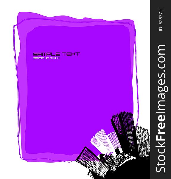 City with purple board. Vector