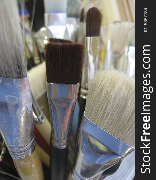 Still-life with artist brushes, ready to use